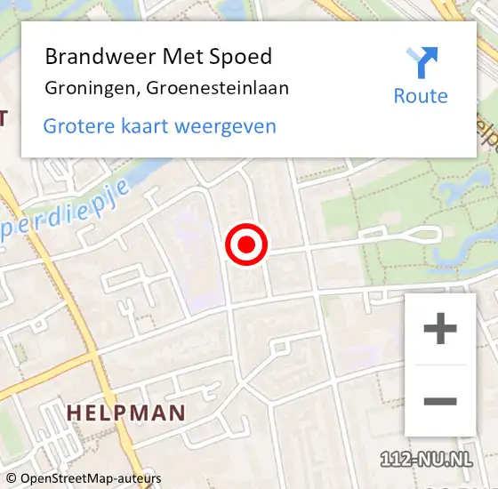 Locatie op kaart van de 112 melding: Brandweer Met Spoed Naar Groningen, Groenesteinlaan op 29 oktober 2024 10:04