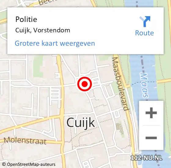 Locatie op kaart van de 112 melding: Politie Cuijk, Vorstendom op 29 oktober 2024 10:16