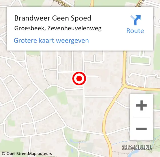 Locatie op kaart van de 112 melding: Brandweer Geen Spoed Naar Groesbeek, Zevenheuvelenweg op 29 oktober 2024 10:32