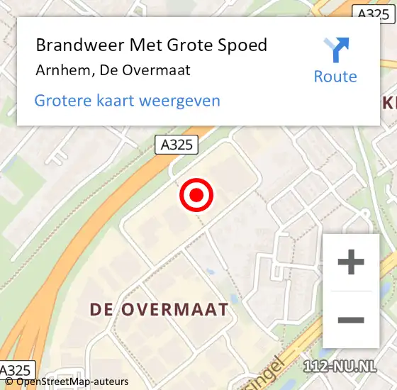 Locatie op kaart van de 112 melding: Brandweer Met Grote Spoed Naar Arnhem, De Overmaat op 29 oktober 2024 10:45