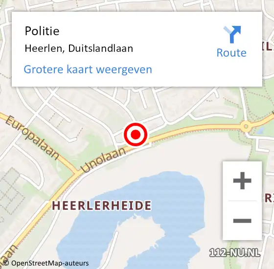 Locatie op kaart van de 112 melding: Politie Heerlen, Duitslandlaan op 29 oktober 2024 10:57