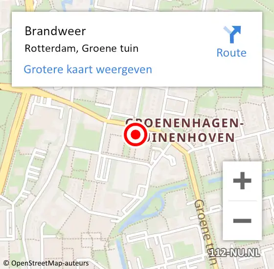 Locatie op kaart van de 112 melding: Brandweer Rotterdam, Groene tuin op 29 oktober 2024 11:01