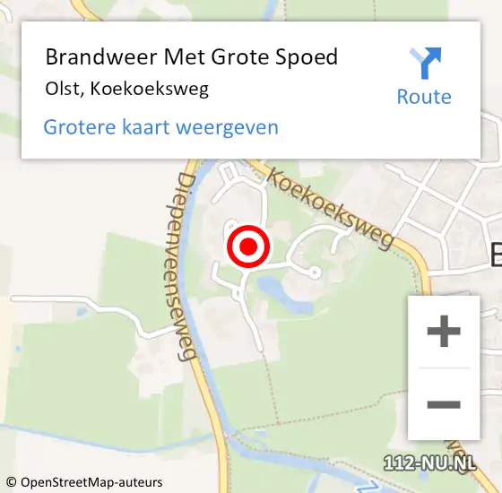 Locatie op kaart van de 112 melding: Brandweer Met Grote Spoed Naar Olst, Koekoeksweg op 29 oktober 2024 11:03