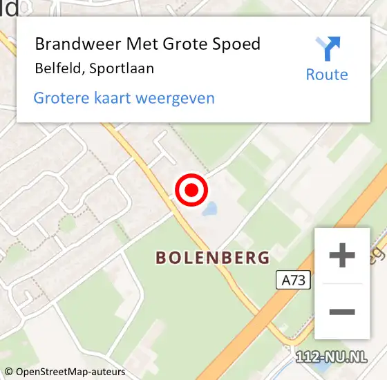 Locatie op kaart van de 112 melding: Brandweer Met Grote Spoed Naar Belfeld, Sportlaan op 29 oktober 2024 11:25