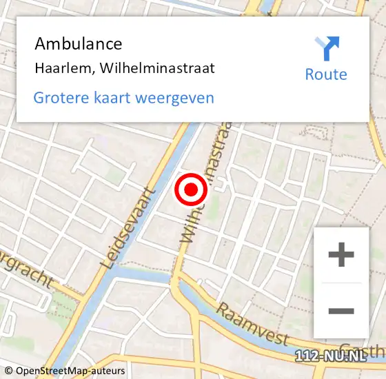 Locatie op kaart van de 112 melding: Ambulance Haarlem, Wilhelminastraat op 29 oktober 2024 11:30