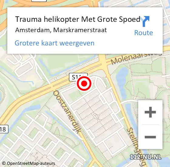 Locatie op kaart van de 112 melding: Trauma helikopter Met Grote Spoed Naar Amsterdam, Marskramerstraat op 29 oktober 2024 11:33