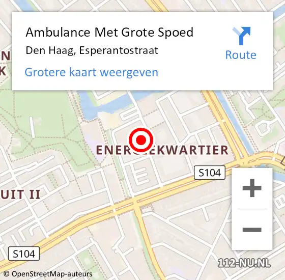 Locatie op kaart van de 112 melding: Ambulance Met Grote Spoed Naar Den Haag, Esperantostraat op 29 oktober 2024 11:37