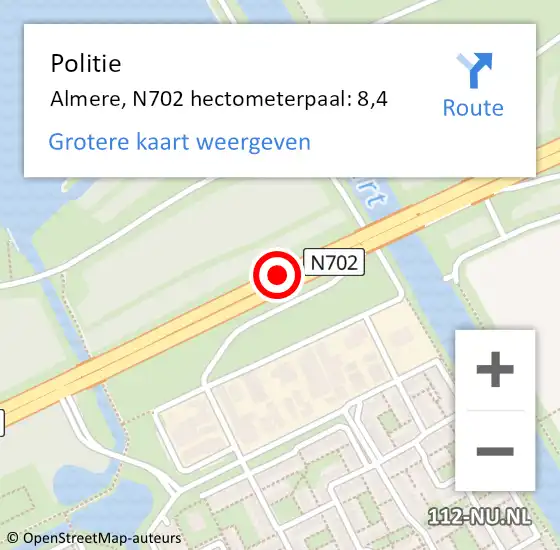 Locatie op kaart van de 112 melding: Politie Almere, N702 hectometerpaal: 8,4 op 29 oktober 2024 11:52