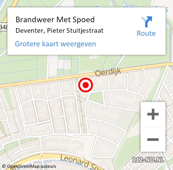 Locatie op kaart van de 112 melding: Brandweer Met Spoed Naar Deventer, Pieter Stuitjestraat op 29 oktober 2024 12:34