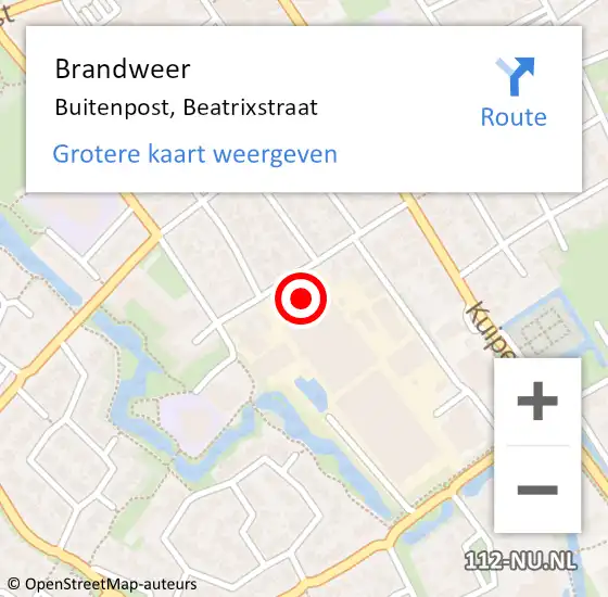 Locatie op kaart van de 112 melding: Brandweer Buitenpost, Beatrixstraat op 29 oktober 2024 12:38