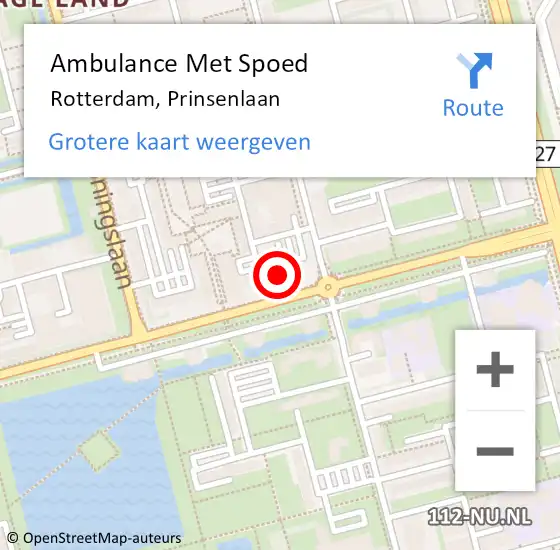 Locatie op kaart van de 112 melding: Ambulance Met Spoed Naar Rotterdam, Prinsenlaan op 29 oktober 2024 12:55