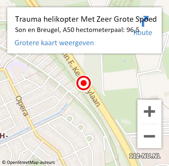 Locatie op kaart van de 112 melding: Trauma helikopter Met Zeer Grote Spoed Naar Son en Breugel, A50 hectometerpaal: 96,5 op 29 oktober 2024 13:04