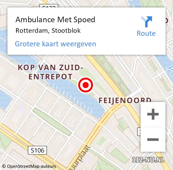 Locatie op kaart van de 112 melding: Ambulance Met Spoed Naar Rotterdam, Stootblok op 29 oktober 2024 13:15