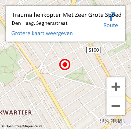 Locatie op kaart van de 112 melding: Trauma helikopter Met Zeer Grote Spoed Naar Den Haag, Seghersstraat op 29 oktober 2024 13:23