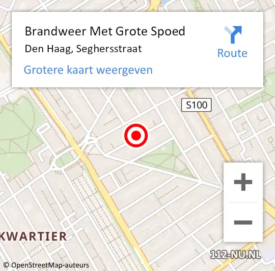 Locatie op kaart van de 112 melding: Brandweer Met Grote Spoed Naar Den Haag, Seghersstraat op 29 oktober 2024 13:24