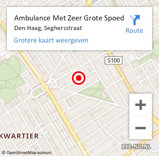 Locatie op kaart van de 112 melding: Ambulance Met Zeer Grote Spoed Naar Den Haag, Seghersstraat op 29 oktober 2024 13:25