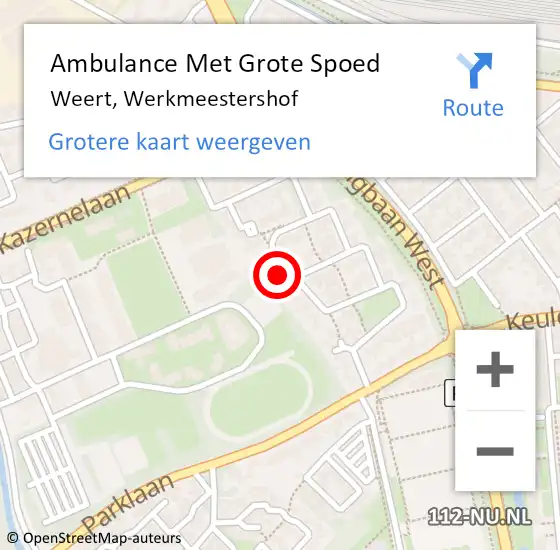 Locatie op kaart van de 112 melding: Ambulance Met Grote Spoed Naar Weert, Werkmeestershof op 25 oktober 2014 06:29