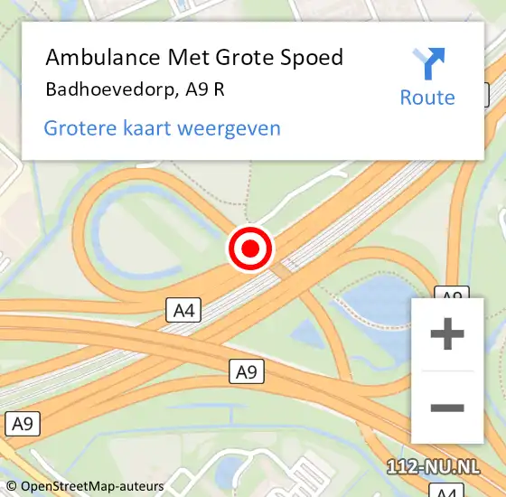 Locatie op kaart van de 112 melding: Ambulance Met Grote Spoed Naar Badhoevedorp, A9 R op 25 oktober 2014 06:41