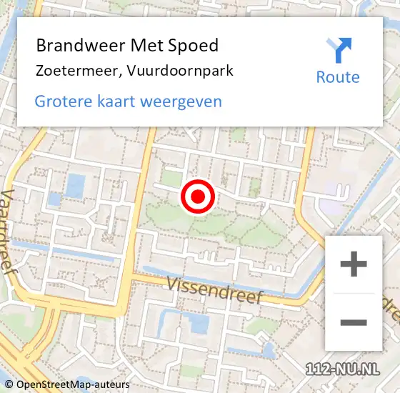 Locatie op kaart van de 112 melding: Brandweer Met Spoed Naar Zoetermeer, Vuurdoornpark op 29 oktober 2024 14:12