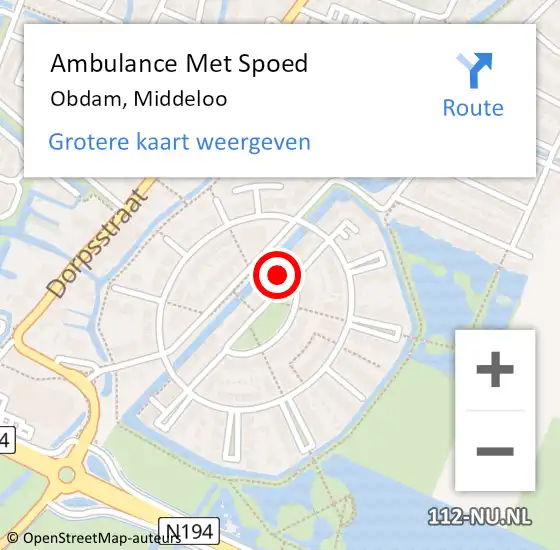 Locatie op kaart van de 112 melding: Ambulance Met Spoed Naar Obdam, Middeloo op 29 oktober 2024 14:27