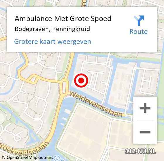 Locatie op kaart van de 112 melding: Ambulance Met Grote Spoed Naar Bodegraven, Penningkruid op 29 oktober 2024 15:13