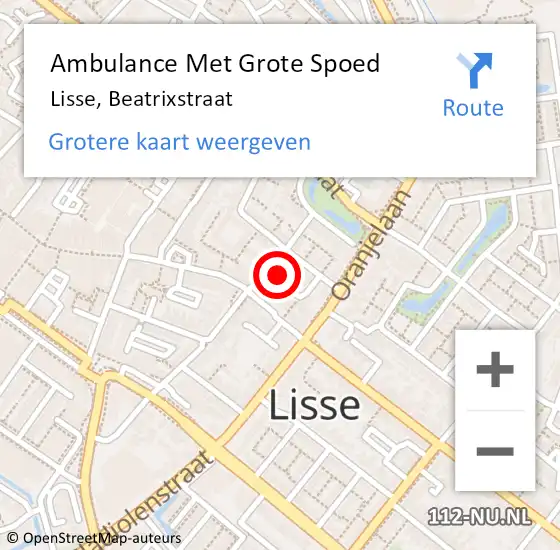 Locatie op kaart van de 112 melding: Ambulance Met Grote Spoed Naar Lisse, Beatrixstraat op 29 oktober 2024 15:21