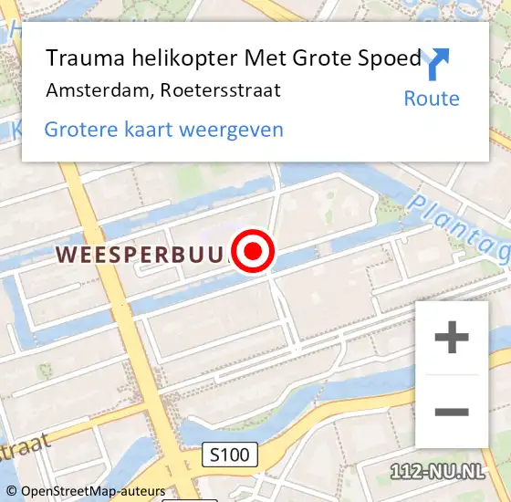 Locatie op kaart van de 112 melding: Trauma helikopter Met Grote Spoed Naar Amsterdam, Roetersstraat op 29 oktober 2024 15:23