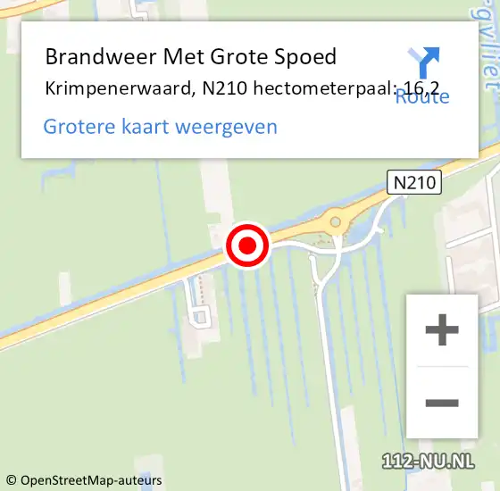 Locatie op kaart van de 112 melding: Brandweer Met Grote Spoed Naar Krimpenerwaard, N210 hectometerpaal: 16,2 op 29 oktober 2024 15:29