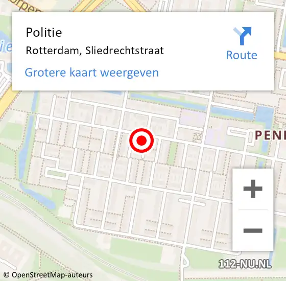 Locatie op kaart van de 112 melding: Politie Rotterdam, Sliedrechtstraat op 29 oktober 2024 15:45