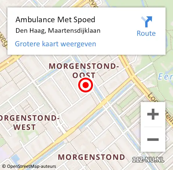 Locatie op kaart van de 112 melding: Ambulance Met Spoed Naar Den Haag, Maartensdijklaan op 29 oktober 2024 15:55