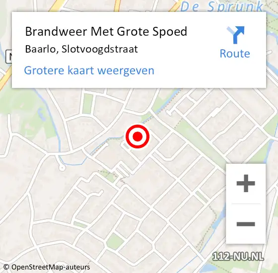 Locatie op kaart van de 112 melding: Brandweer Met Grote Spoed Naar Baarlo, Slotvoogdstraat op 29 oktober 2024 16:19