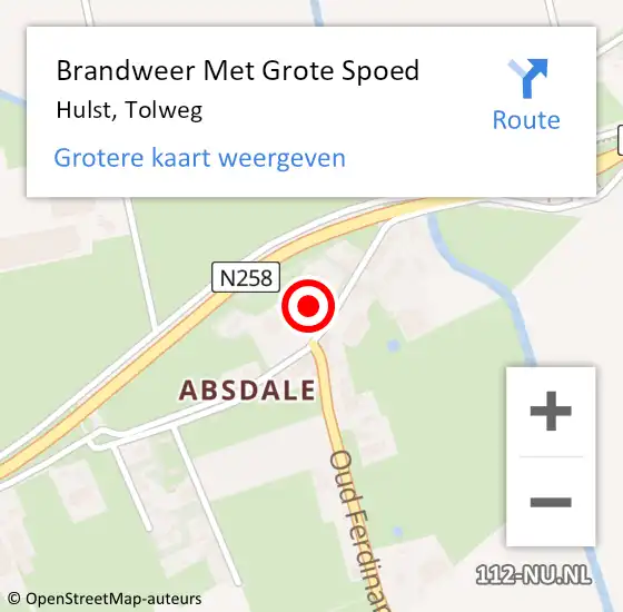 Locatie op kaart van de 112 melding: Brandweer Met Grote Spoed Naar Hulst, Tolweg op 29 oktober 2024 16:38