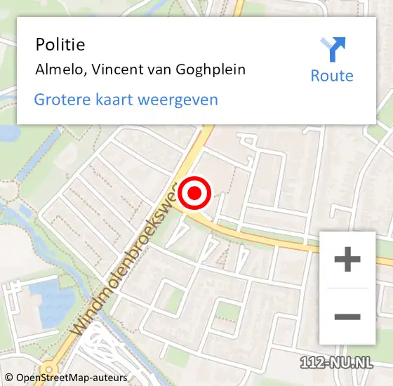 Locatie op kaart van de 112 melding: Politie Almelo, Vincent van Goghplein op 29 oktober 2024 16:49