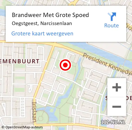 Locatie op kaart van de 112 melding: Brandweer Met Grote Spoed Naar Oegstgeest, Narcissenlaan op 29 oktober 2024 16:53