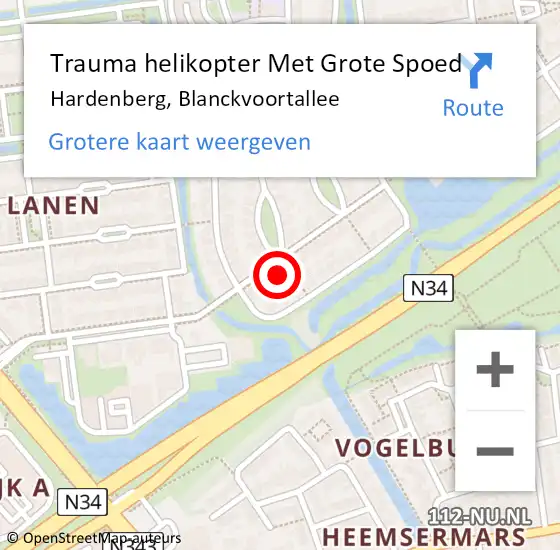 Locatie op kaart van de 112 melding: Trauma helikopter Met Grote Spoed Naar Hardenberg, Blanckvoortallee op 29 oktober 2024 17:12