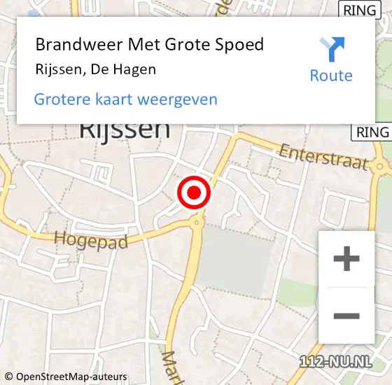 Locatie op kaart van de 112 melding: Brandweer Met Grote Spoed Naar Rijssen, De Hagen op 29 oktober 2024 17:15