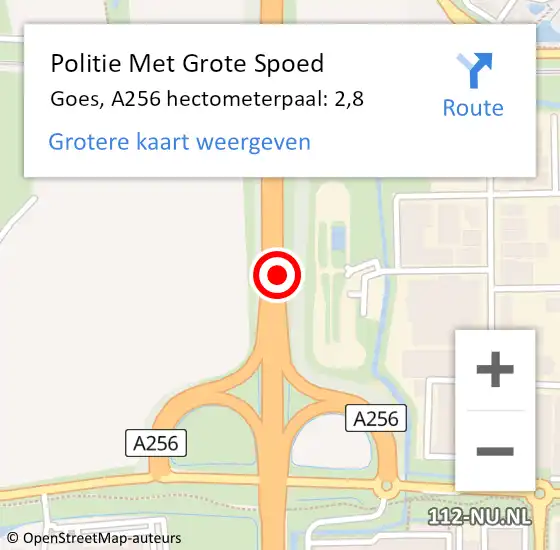 Locatie op kaart van de 112 melding: Politie Met Grote Spoed Naar Goes, A256 hectometerpaal: 2,8 op 29 oktober 2024 17:17