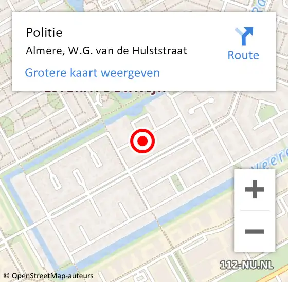 Locatie op kaart van de 112 melding: Politie Almere, W.G. van de Hulststraat op 29 oktober 2024 17:19