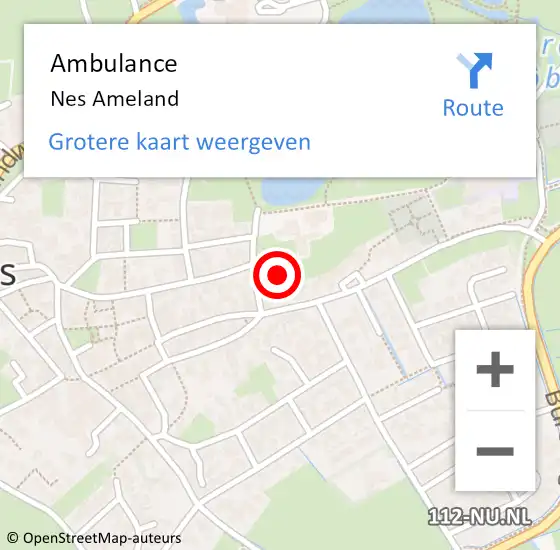 Locatie op kaart van de 112 melding: Ambulance Nes Ameland op 29 oktober 2024 17:38