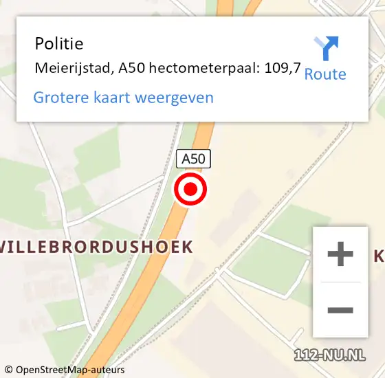 Locatie op kaart van de 112 melding: Politie Meierijstad, A50 hectometerpaal: 109,7 op 29 oktober 2024 17:40