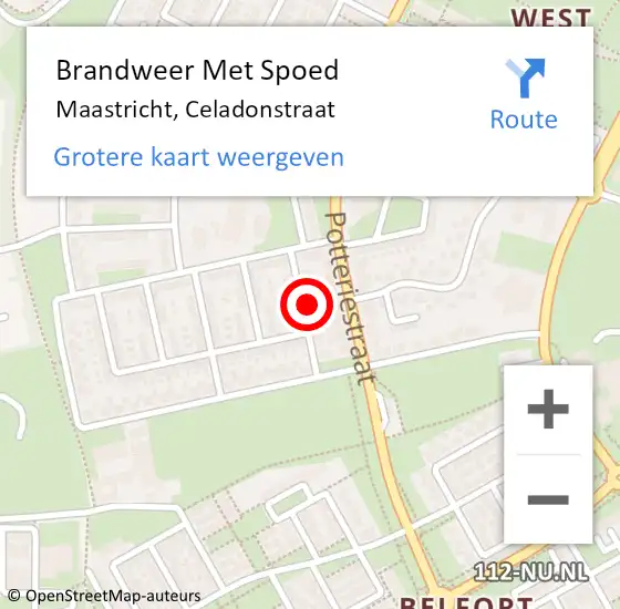 Locatie op kaart van de 112 melding: Brandweer Met Spoed Naar Maastricht, Celadonstraat op 29 oktober 2024 17:44