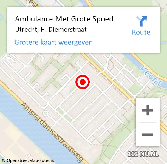 Locatie op kaart van de 112 melding: Ambulance Met Grote Spoed Naar Utrecht, H. Diemerstraat op 25 oktober 2014 07:57