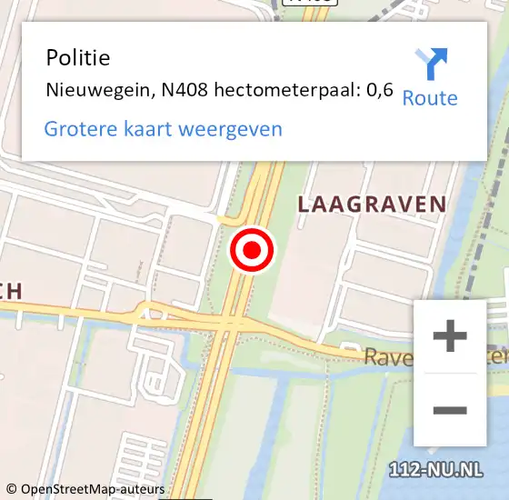 Locatie op kaart van de 112 melding: Politie Nieuwegein, N408 hectometerpaal: 0,6 op 29 oktober 2024 17:57