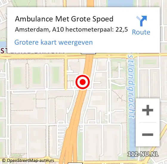 Locatie op kaart van de 112 melding: Ambulance Met Grote Spoed Naar Amsterdam, A10 hectometerpaal: 22,5 op 29 oktober 2024 18:04