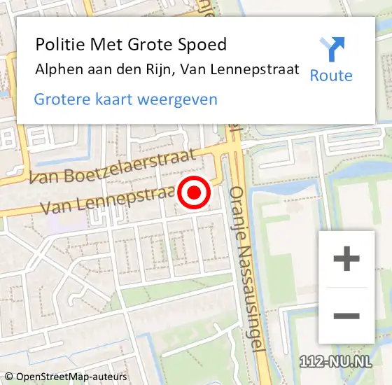 Locatie op kaart van de 112 melding: Politie Met Grote Spoed Naar Alphen aan den Rijn, Van Lennepstraat op 29 oktober 2024 18:13