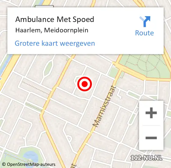 Locatie op kaart van de 112 melding: Ambulance Met Spoed Naar Haarlem, Meidoornplein op 29 oktober 2024 18:14