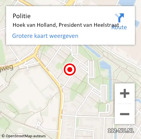 Locatie op kaart van de 112 melding: Politie Hoek van Holland, President van Heelstraat op 29 oktober 2024 18:31