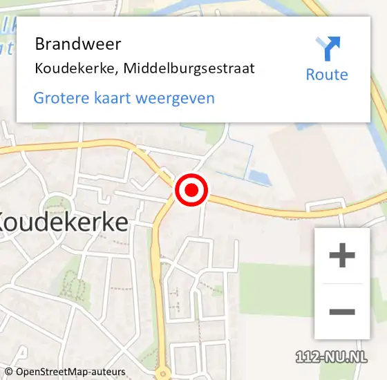 Locatie op kaart van de 112 melding: Brandweer Koudekerke, Middelburgsestraat op 29 oktober 2024 19:28