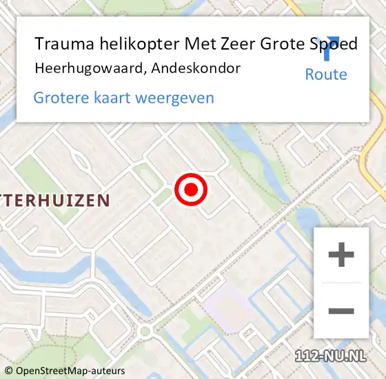 Locatie op kaart van de 112 melding: Trauma helikopter Met Zeer Grote Spoed Naar Heerhugowaard, Andeskondor op 29 oktober 2024 19:44