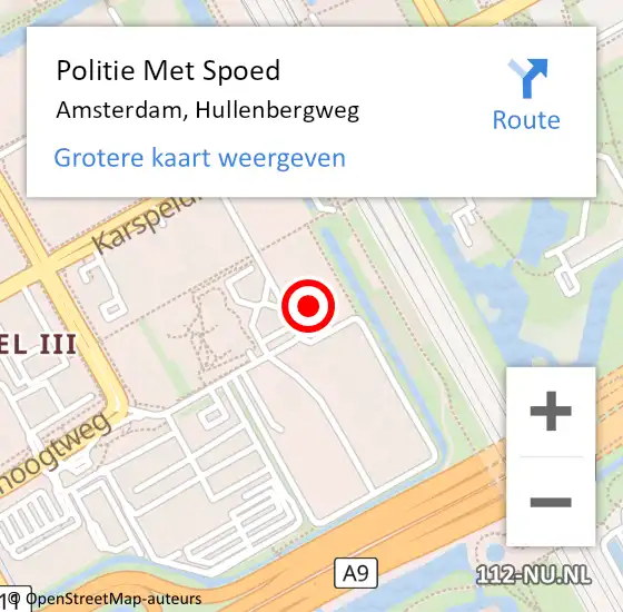 Locatie op kaart van de 112 melding: Politie Met Spoed Naar Amsterdam, Hullenbergweg op 29 oktober 2024 19:47